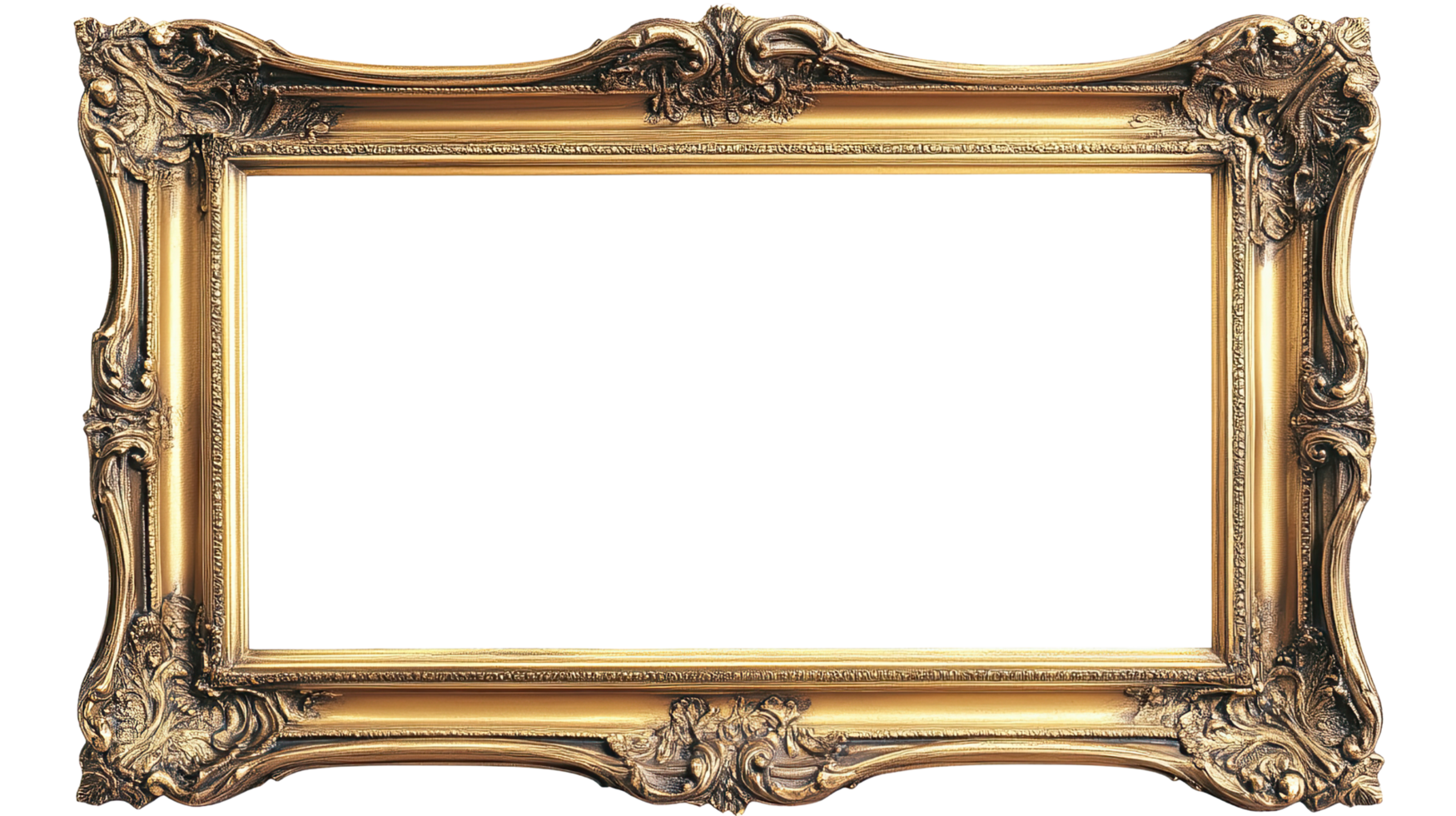 An elegant vintage gold frame perfect for displaying artwork or photographs, adding a classic touch to any decor. png