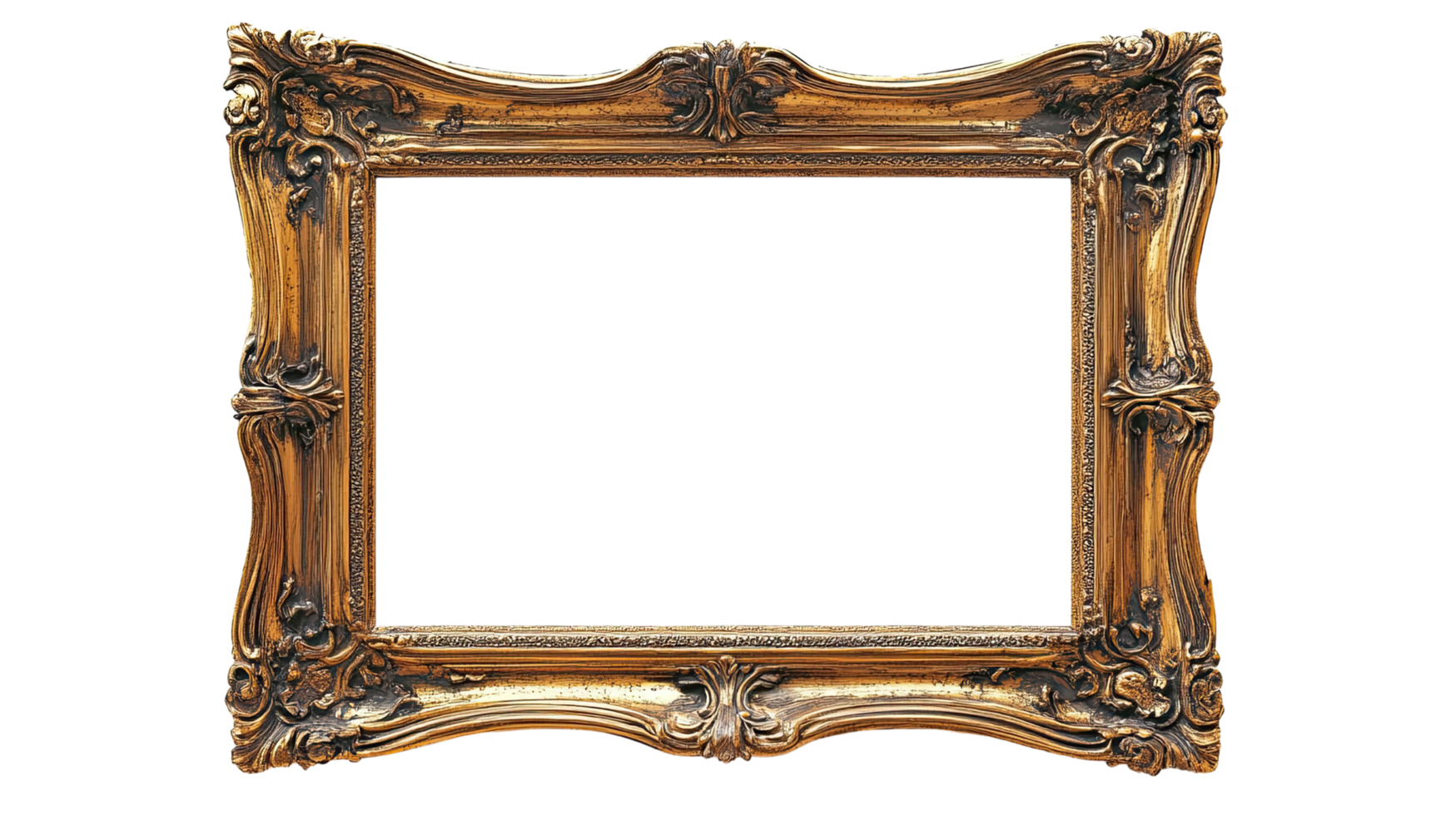 An ornate vintage picture frame with intricate design, perfect for showcasing art or photographs. png