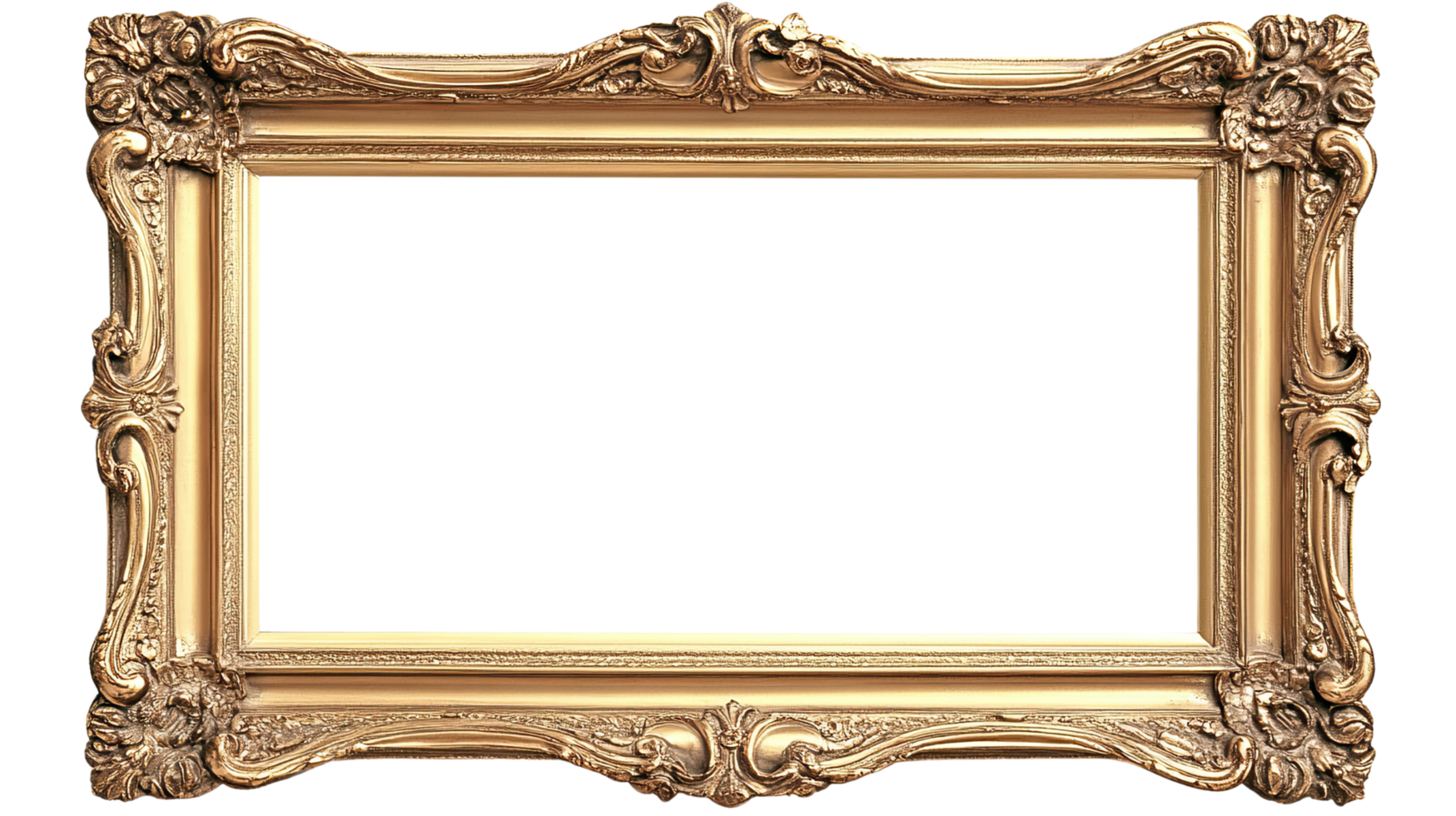 An ornate vintage picture frame with intricate details, perfect for showcasing artwork or photographs. png