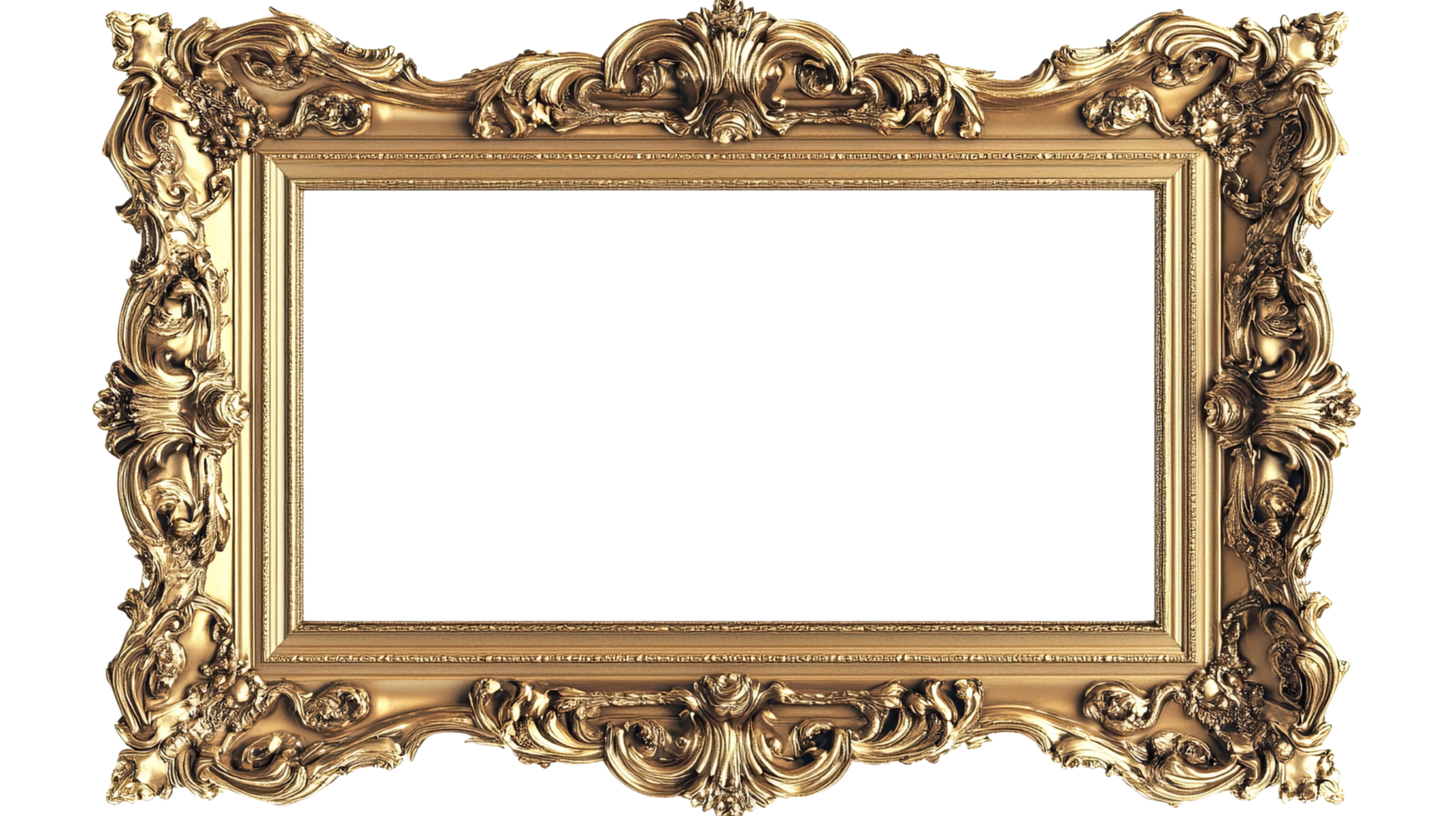 Elegant decorative gold frame perfect for showcasing art or photos, adding a touch of luxury to any design. png