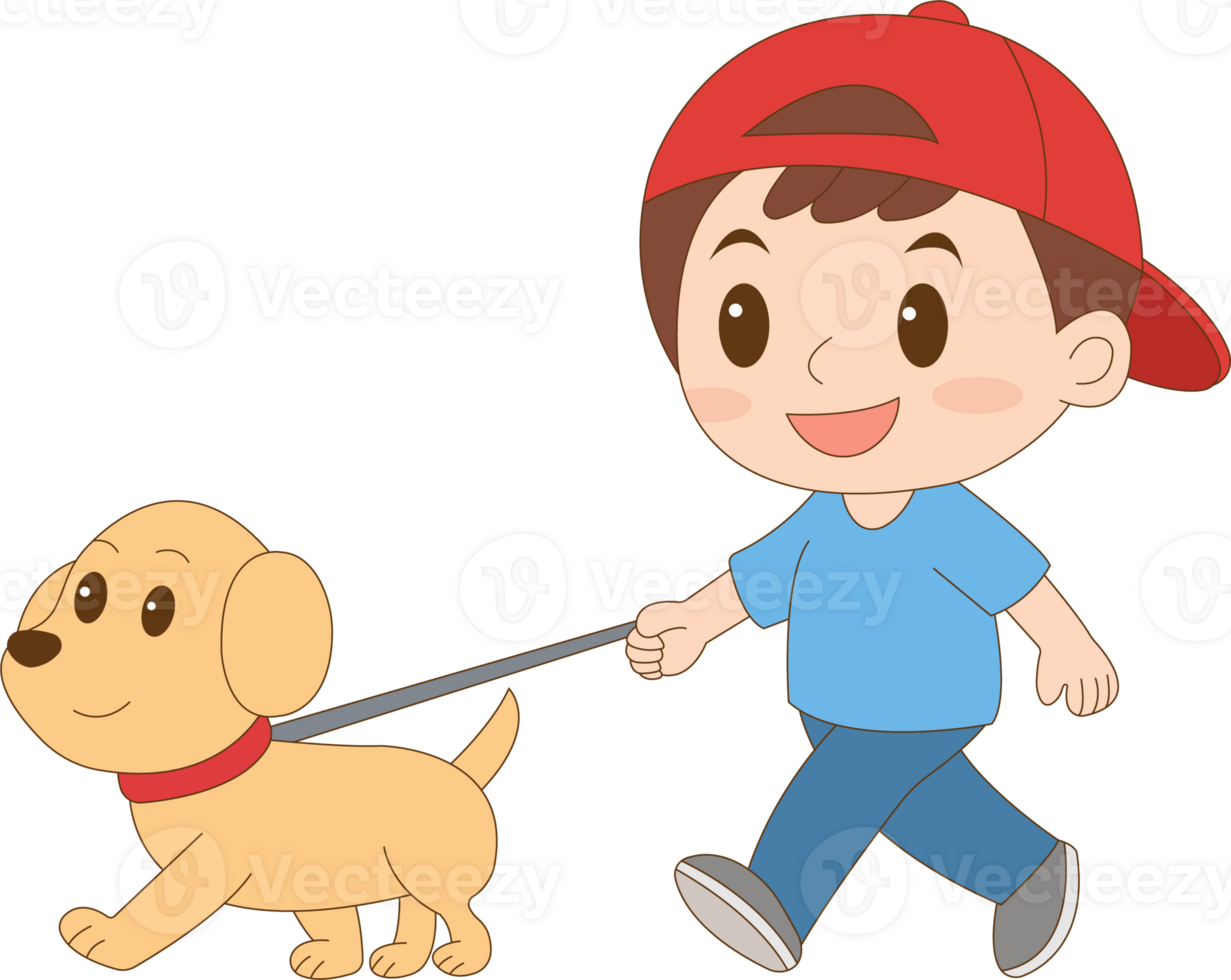 A Boy walking with dog illustration png