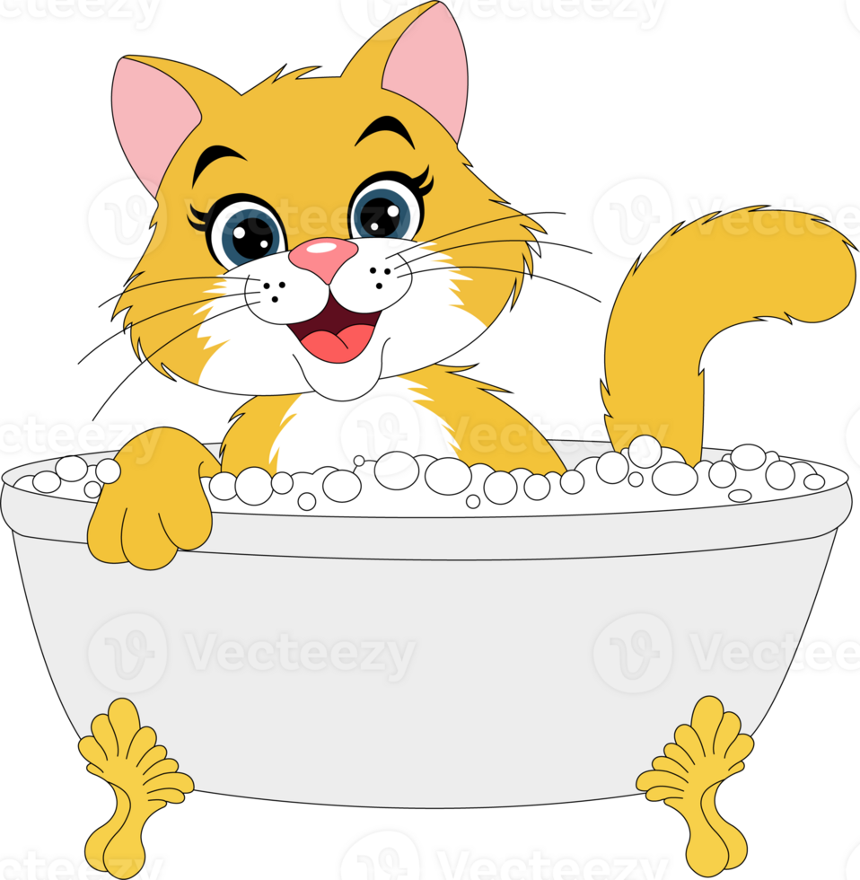 cartoon cat in the bathtub ilustration png