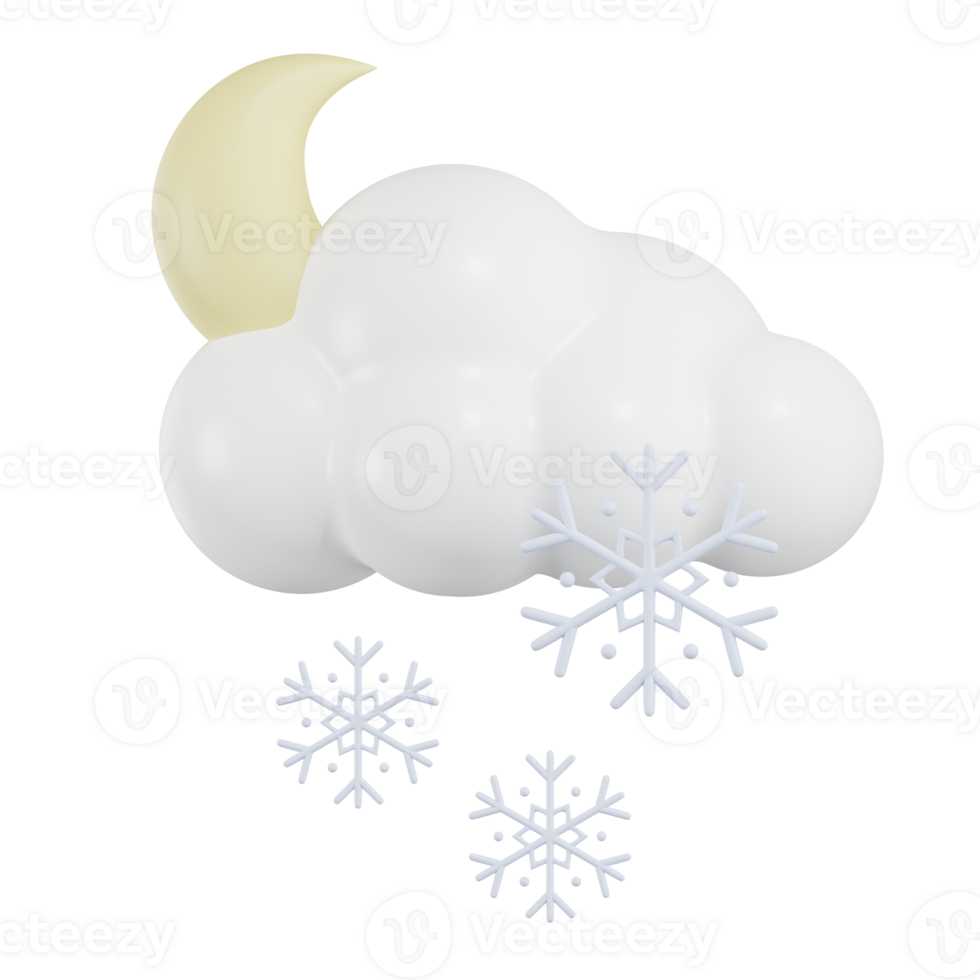 Moon Cloud Snow Rain 3D Illustration png