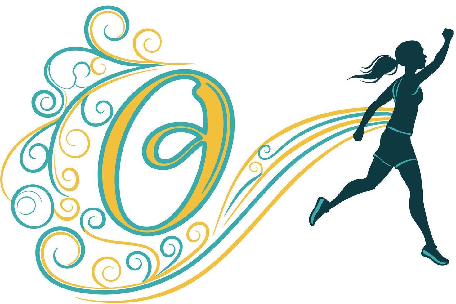 Abstract letter O design featuring intricate swirls and flowing patterns in bright colors, symbolizing motion and elegance vector