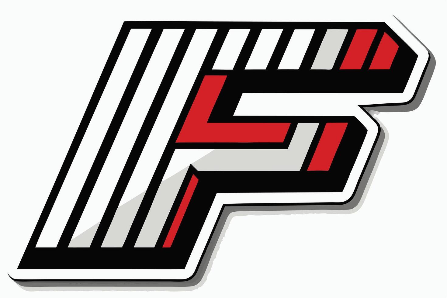 Stylized letter F sticker with sharp edges and bold black and white stripes for a modern look vector
