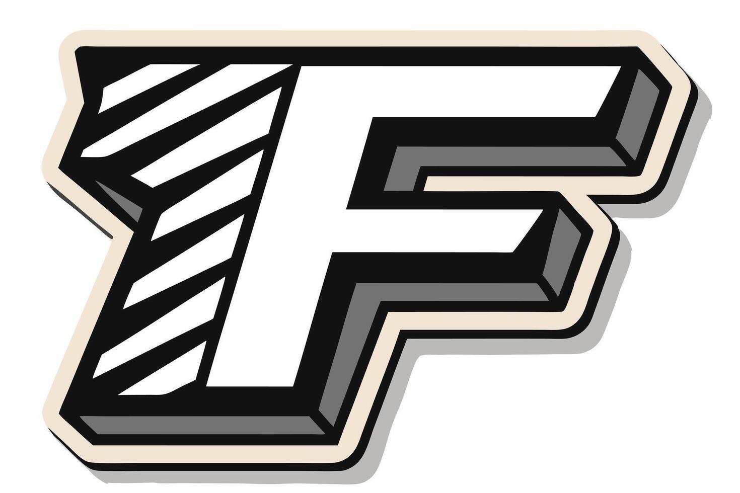 Geometric letter F design with sharp lines and angular edges, accented by bold striped pattern vector