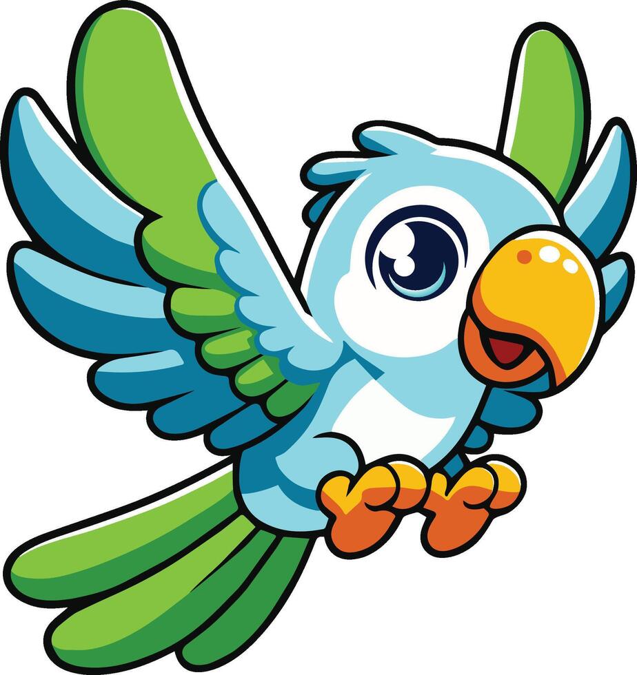 Cute, Colourful Cartoon Parrot Character Illustration in Flat Design Isolated 2D Digital Clip Art of a Cheerful Multi Colored Bird flying Talking jpg image Perfect for Creative Designs and Mascots vector