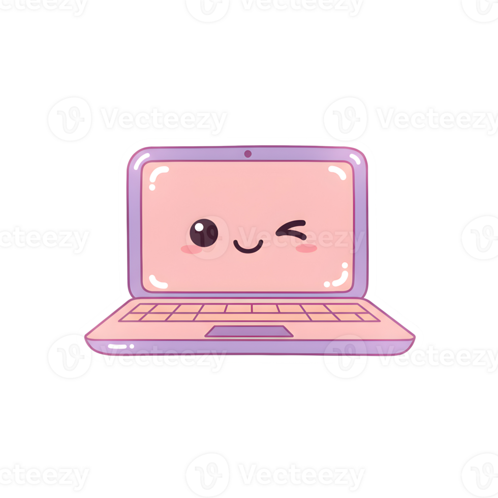 Smiling Pastel Laptop Illustration with Cute and Playful Expression on Transparent Background png