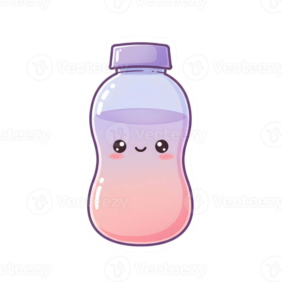 Cute Kawaii Bottle with Soft Pastel Colors and Adorable Face on Transparent Background png