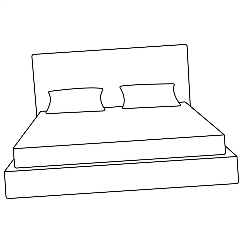 Double bed with pillows and headboard drawing illustration vector