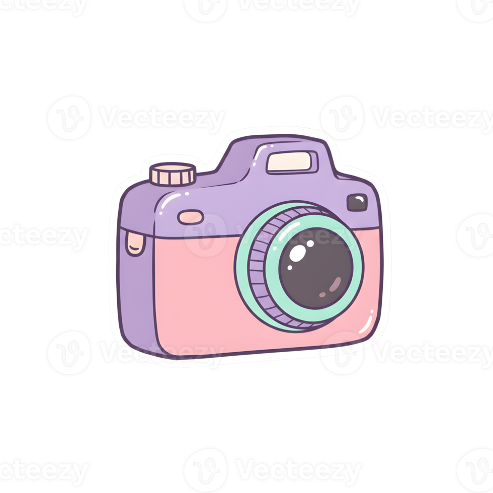 Retro Kawaii Digital Camera with Pastel Hues and Shiny Details, isolated on Transparent Background png