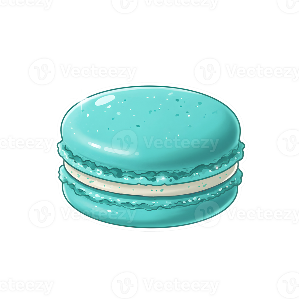 Turquoise Macaron with Glittery Effects, Pastel Sprinkles, and a Creamy White Filling on Transparent Background png