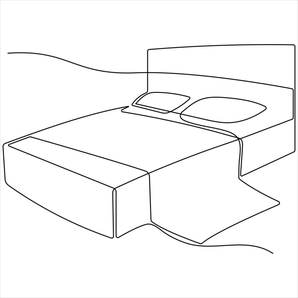 Minimalist Line Art Illustration of a Bed in a Bedroom sketch vector