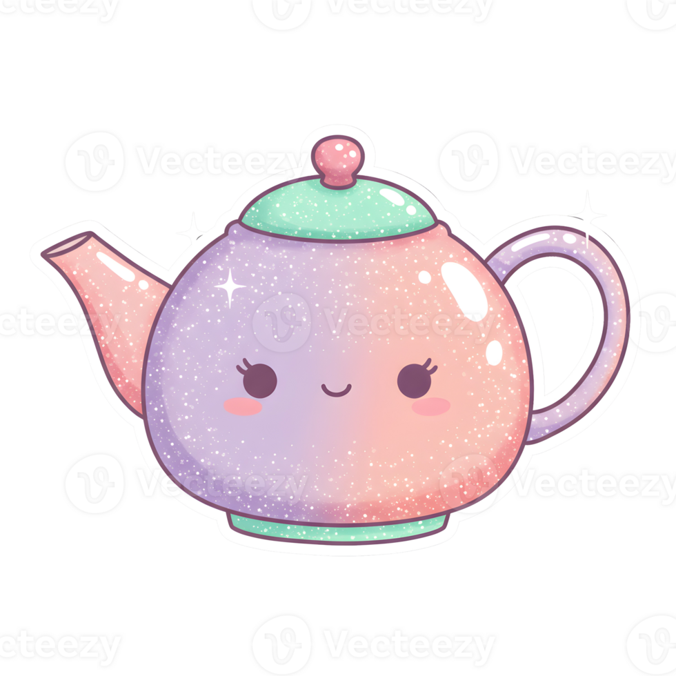 Whimsical Cute Teapot with Glossy Finish and Blush Cheeks on Transparent Background png