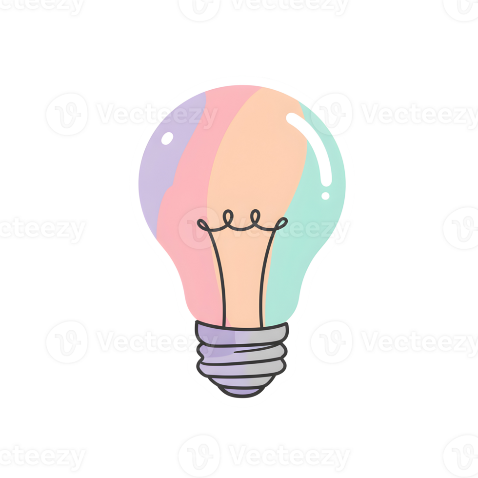 Cute Kawaii Light Bulb with Soft Gradient Colors and Glow on Transparent Background png