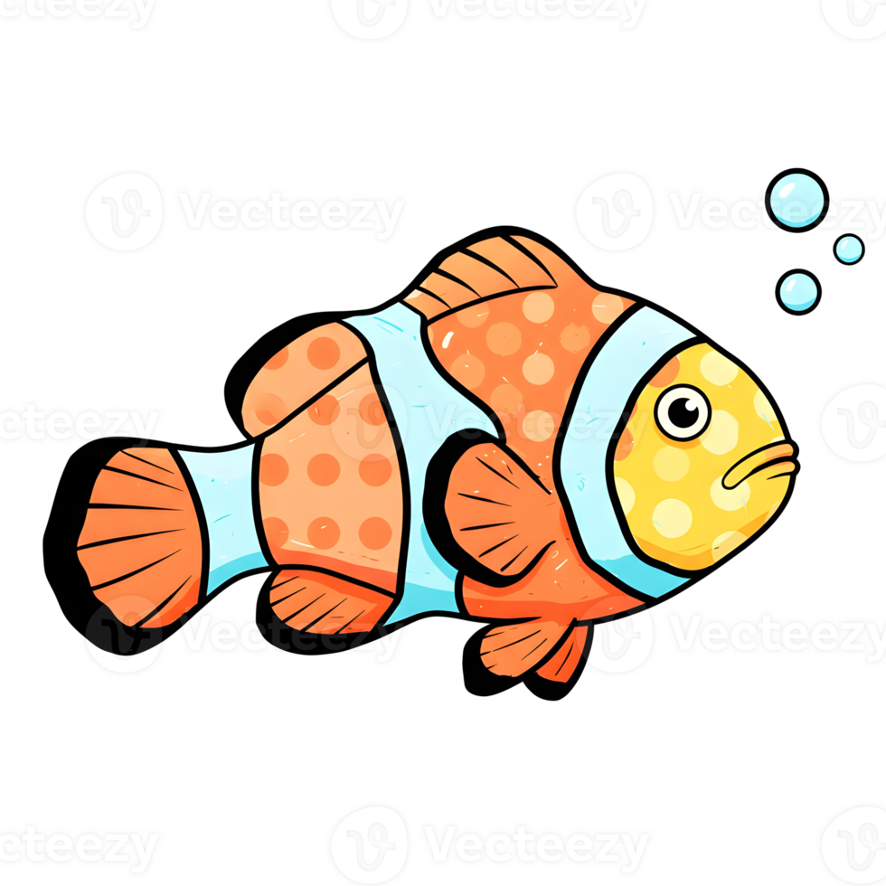 Cute Cartoon Clownfish with Orange, Blue, and Yellow Patterns png