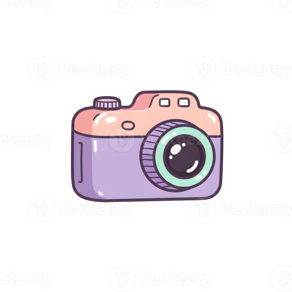 Kawaii Pastel Camera with Glossy Lens and Cute Design, isolated on Transparent Background png