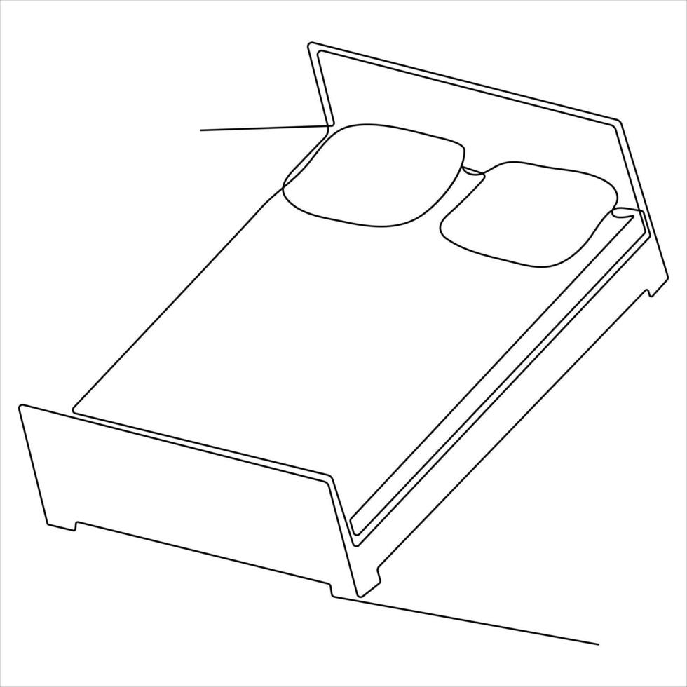 Simple Line Drawing of a Bed with Pillows outline style illustration vector