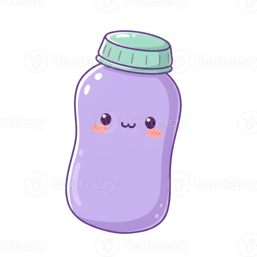 Whimsical Pastel Bottle with a Kawaii Face, Glossy Shine, and Minimalist Design on Transparent Background png