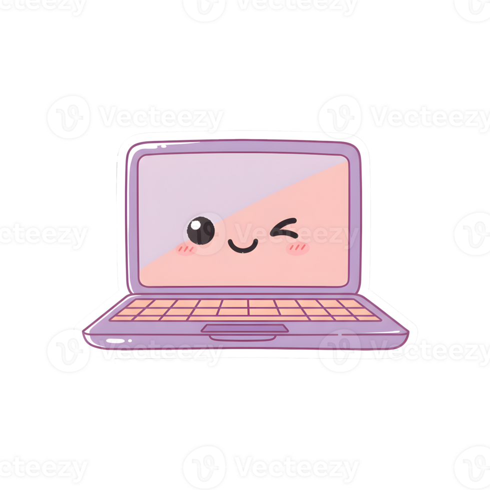 Happy Cartoon Laptop with a Digital Aesthetic in a Pastel Palette on Transparent Background png