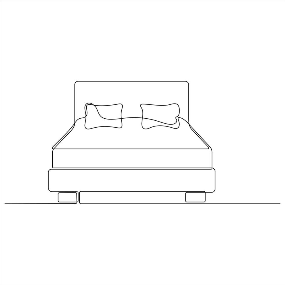 Simple bed line art drawing illustration vector