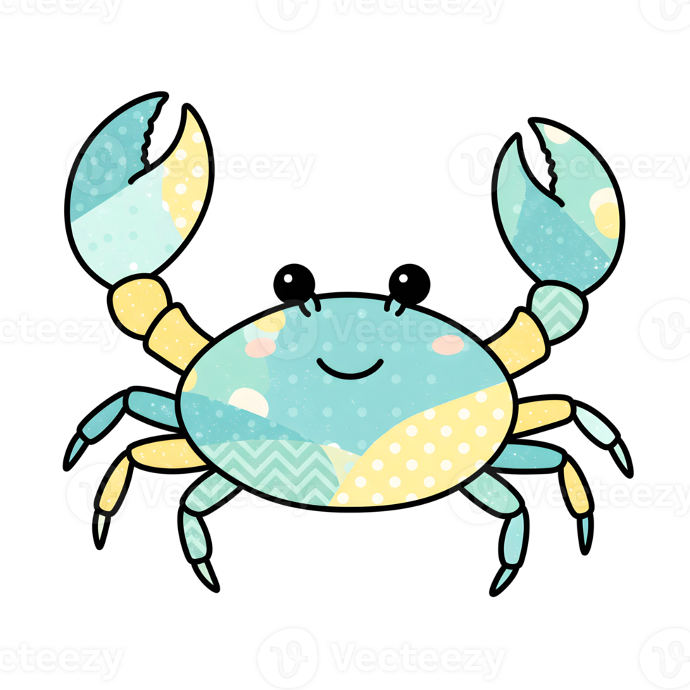 A cartoon crab with a blue and yellow pattern png