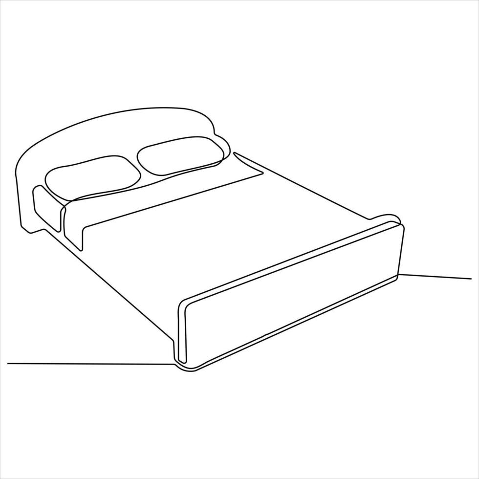 Bed continuous oneline drawing outline style illustration vector