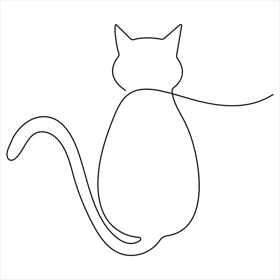 Minimalist line art silhouette of a Cat drawing illustration vector
