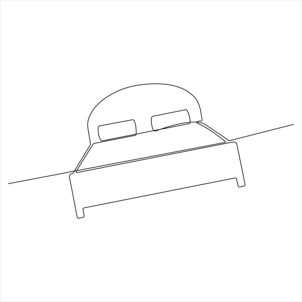 Minimalist bed drawing in line art style outline illustration vector