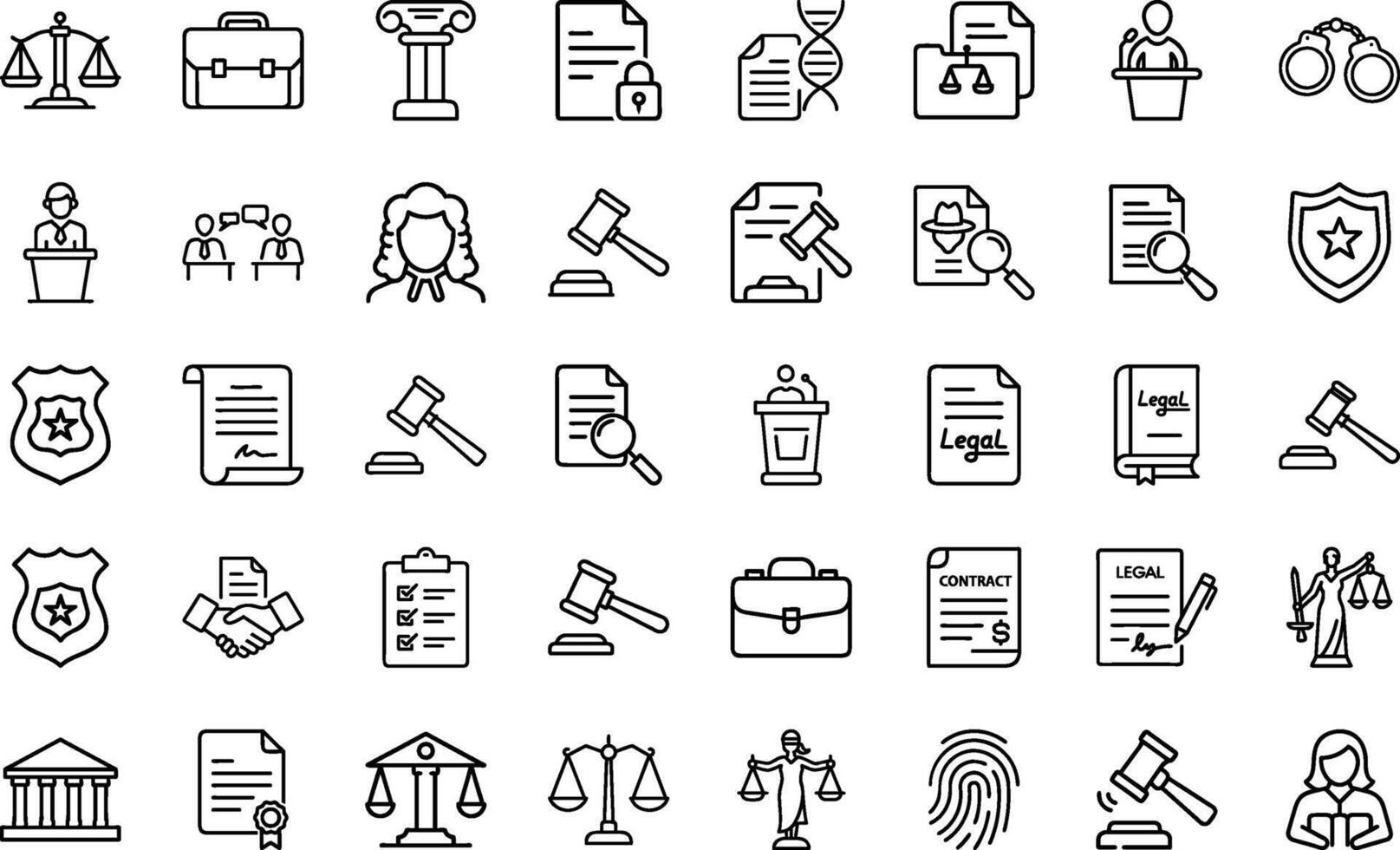 Modern Editable Thin Line Style Collection Icons Set Of Justice And Law, Firm, Criminal, Court And More Illustration vector