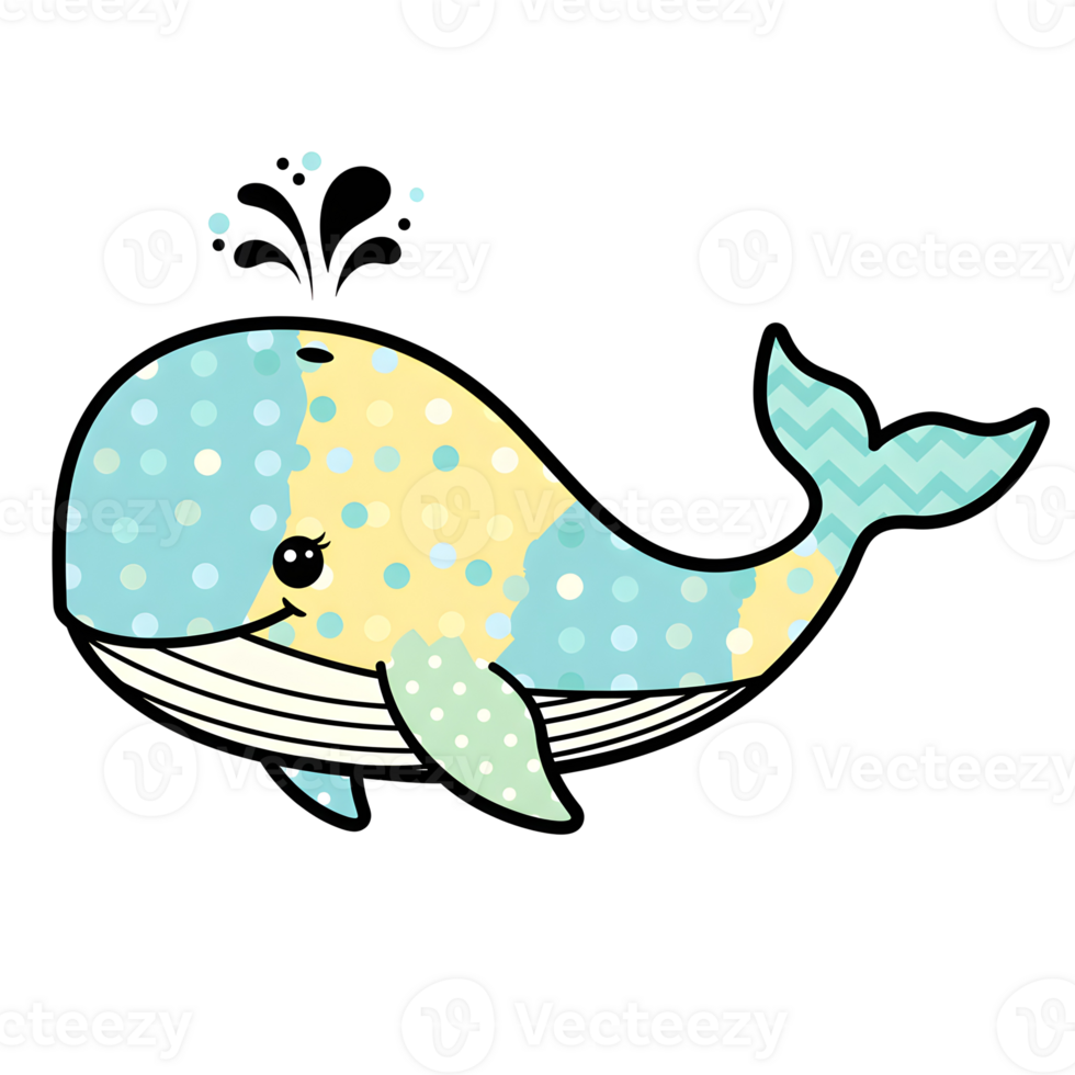 A cute whale with polka dots in pastel colors png