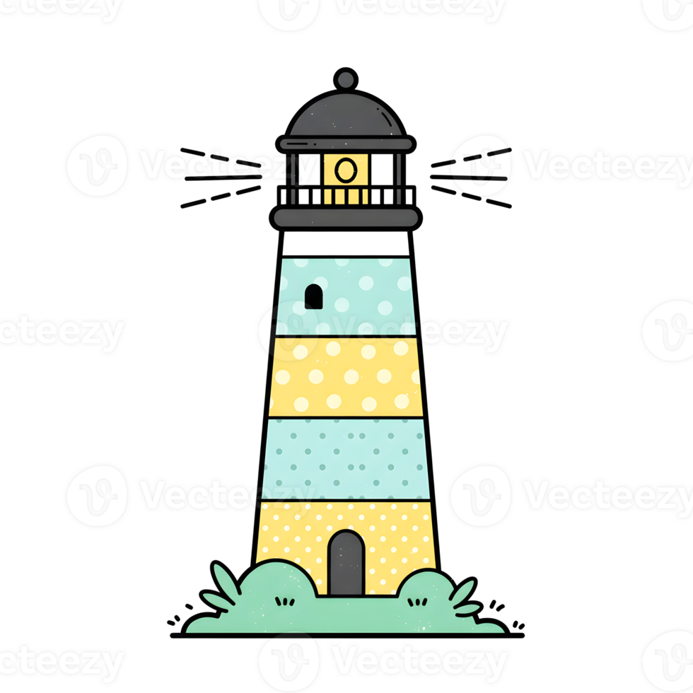 Adorable Cartoon Lighthouse with Pastel Patterns and a Transparent Background png
