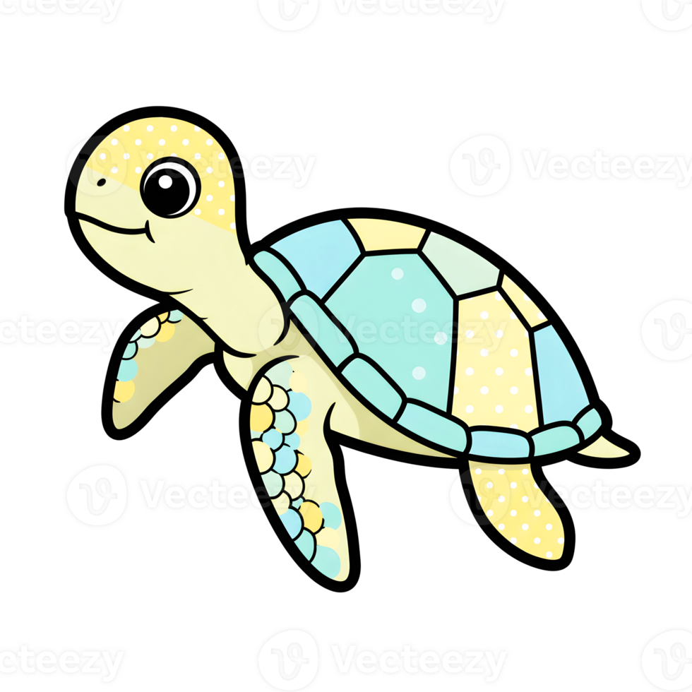 Adorable Cartoon Turtle with Soft Colors and Fun Textures on Transparent Background png
