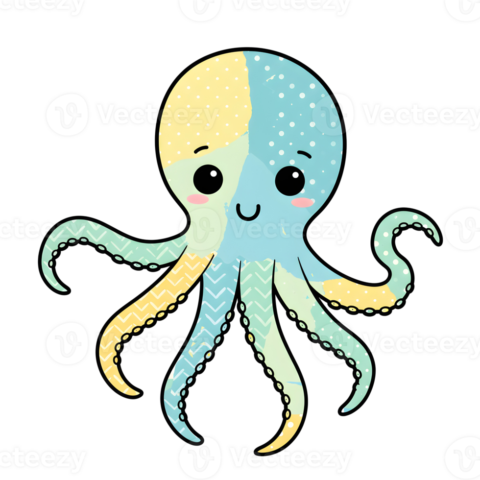 An octopus with a yellow and blue face png