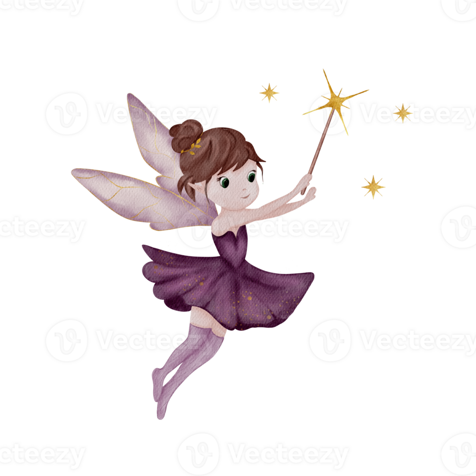 Young fairy casting spells with her magic wand in a whimsical world png