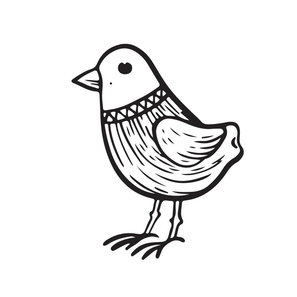 A chicken sketch . stock illustration black outline isolated. Hand-drawn doodle bird with on a white background. hand drawn vector