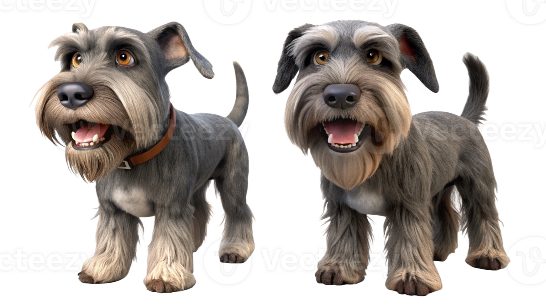 2 Schnauzer Spaniel 3D Dog Render Transparent Background png