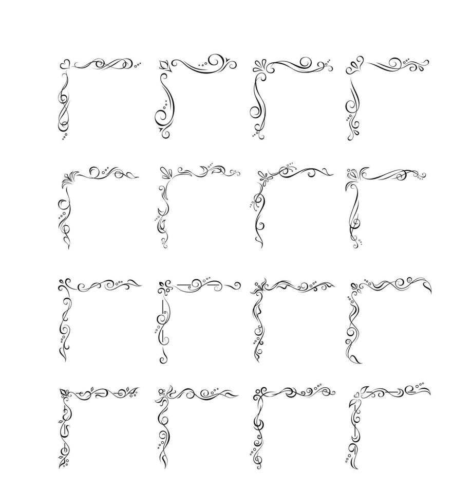 16 hand drawn ornate fantasy corner elements vector