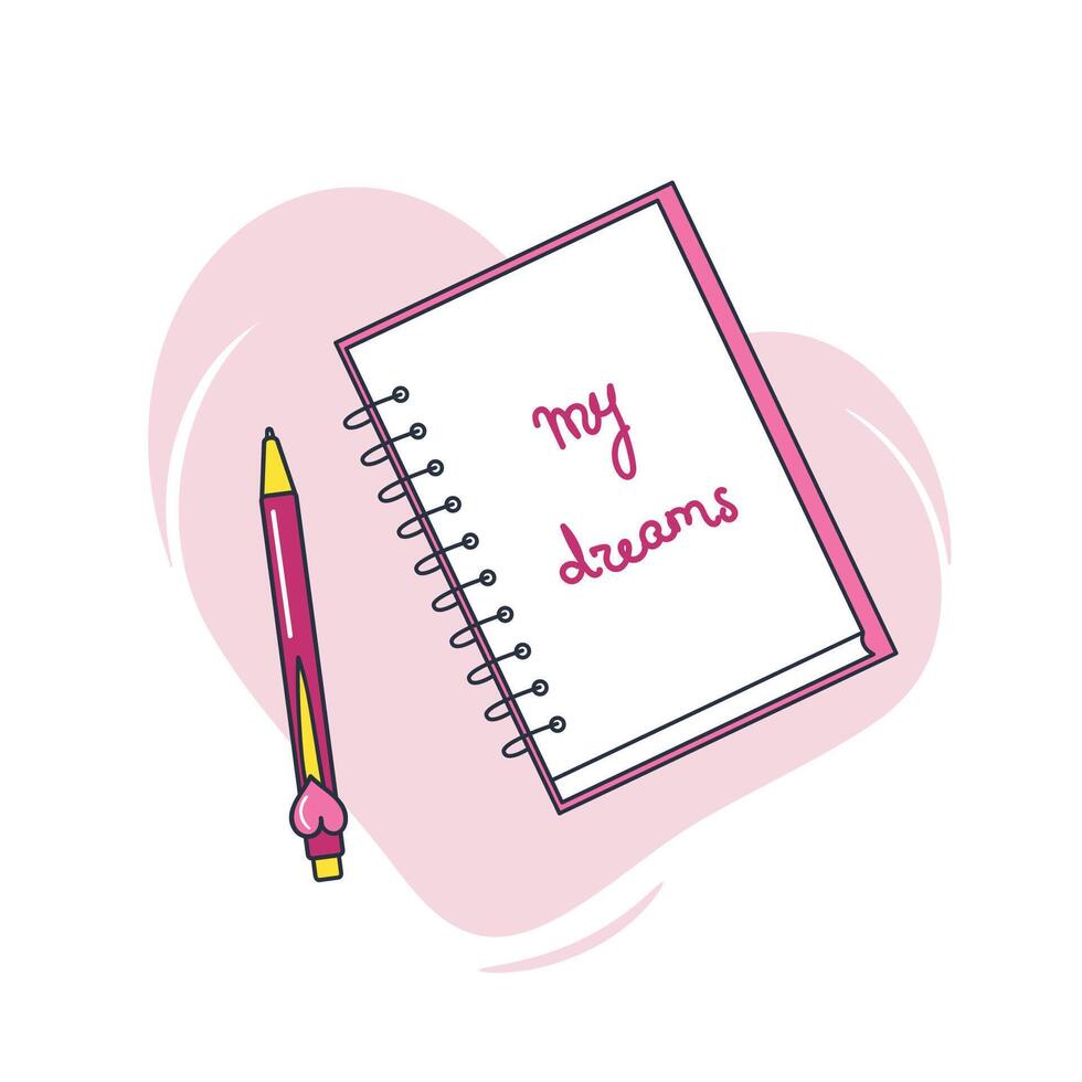 Girly secret notes, pink diary and pen vector