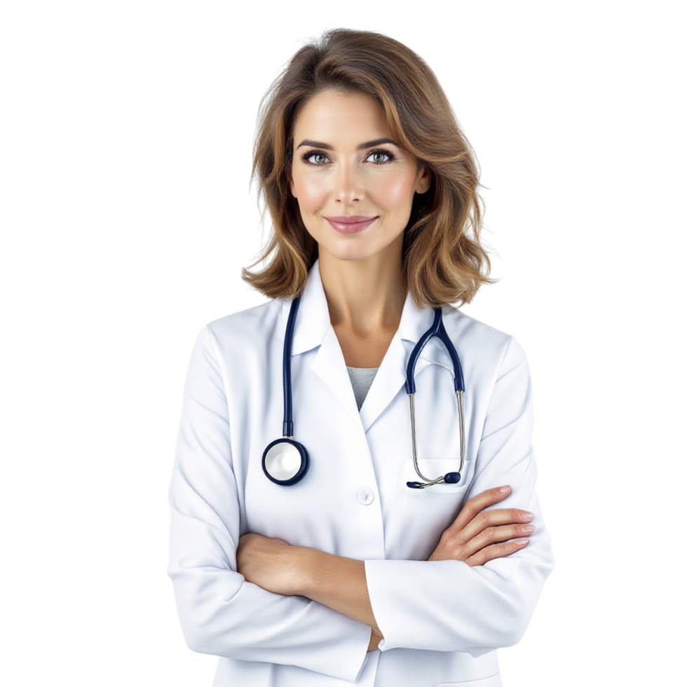 A female doctor standing with her arms crossed png