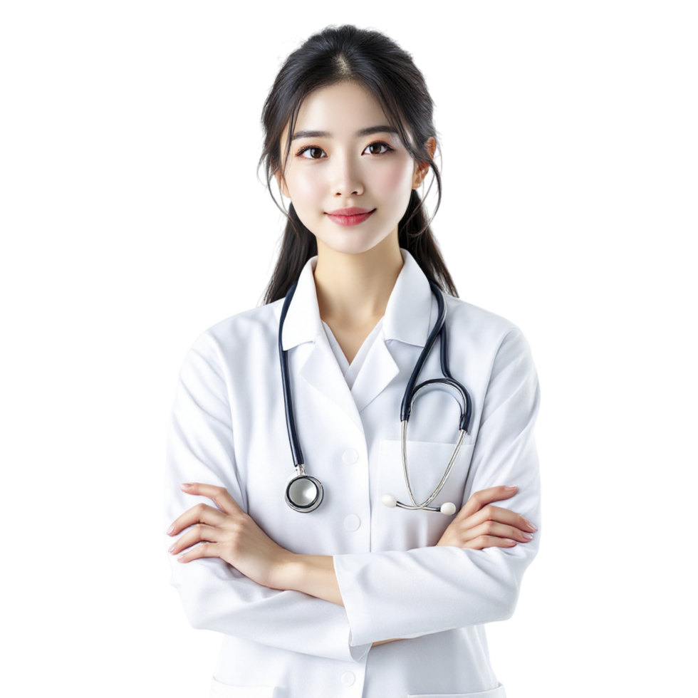 A young asian woman in a white lab coat png