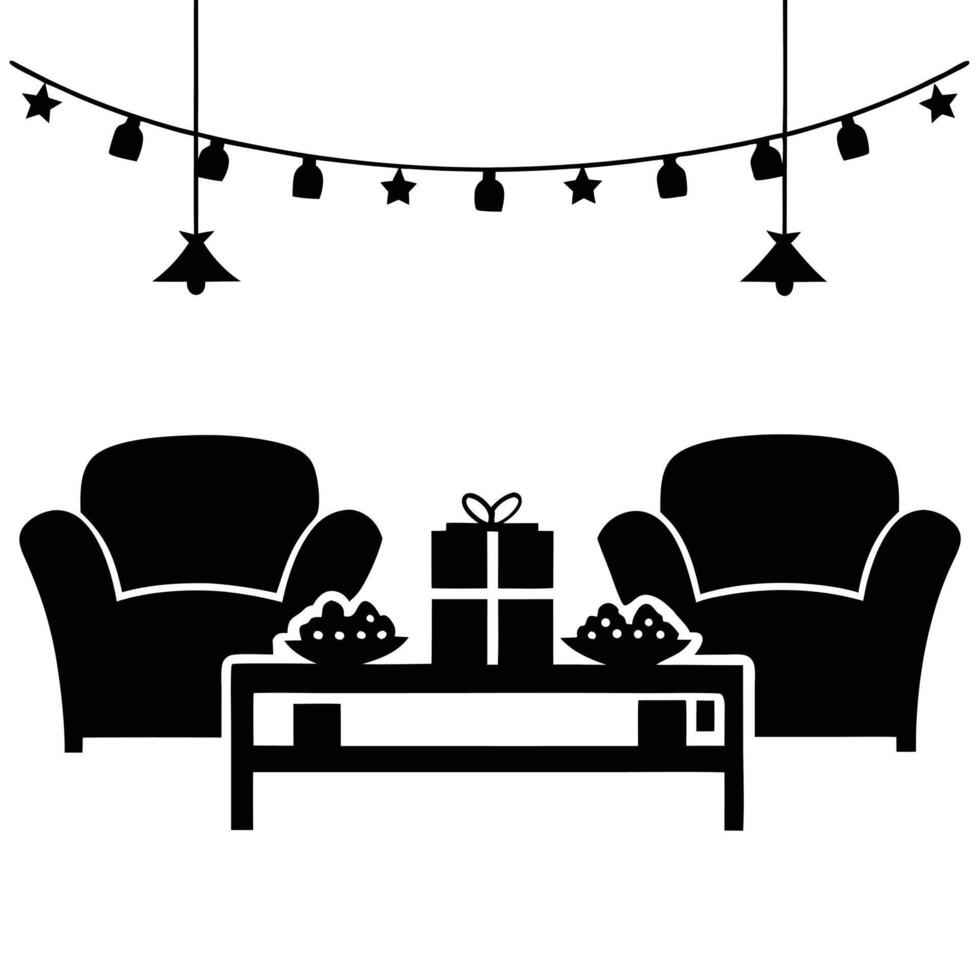 A festive Eid celebration in a cozy living room, with comfortable seating, gift boxes, and decorative lights creating a joyful ambiance for the occasion vector