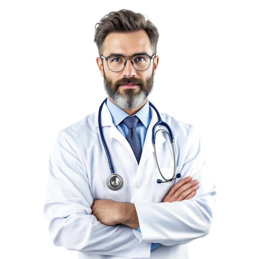 A male doctor with glasses and a beard png