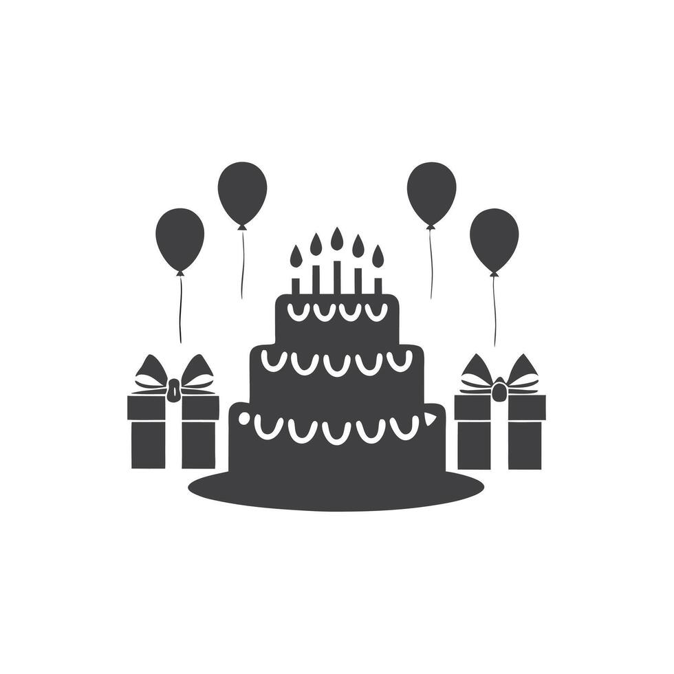 A beautiful two tier birthday cake with candles and decorations surrounded by gifts and balloons views followers subscribers vector