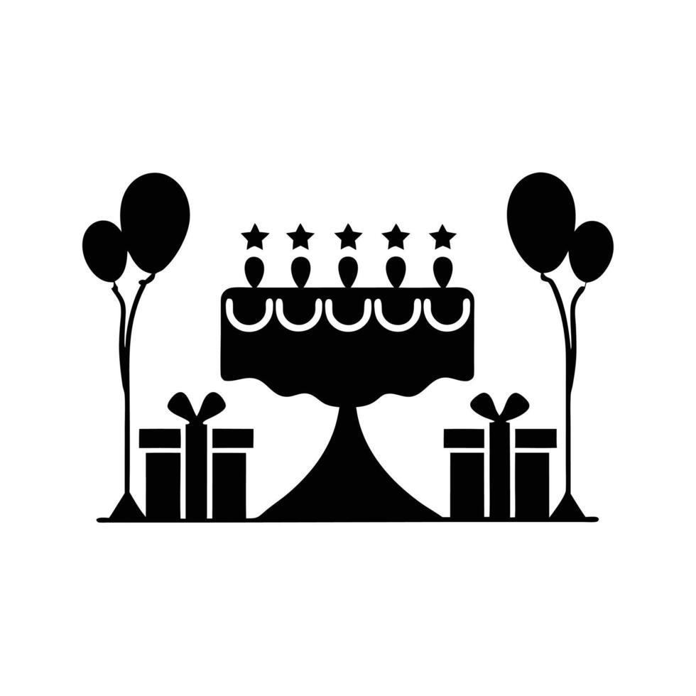 Elegant celebration cake with balloons and gifts to mark a joyful event views followers subscribers vector