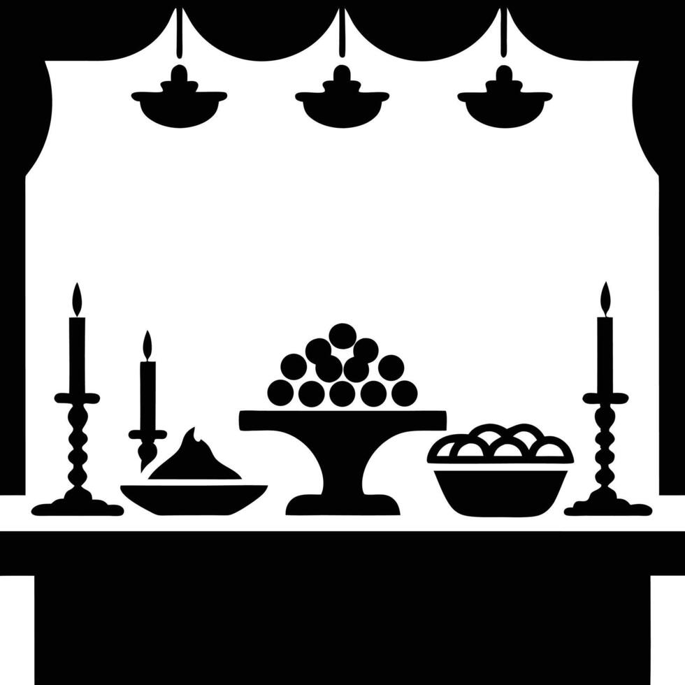 Extravagant Eid dining display with sweets, candles, and opulent decor, capturing the spirit of celebration in a lavish atmosphere during Eid festivities vector