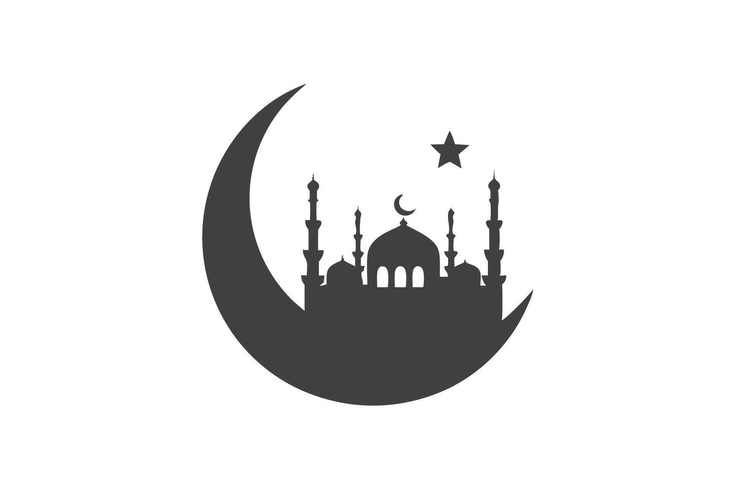 Islamic mosque silhouette with crescent moon and stars in minimalist art style, perfect for Islamic elements Background vector