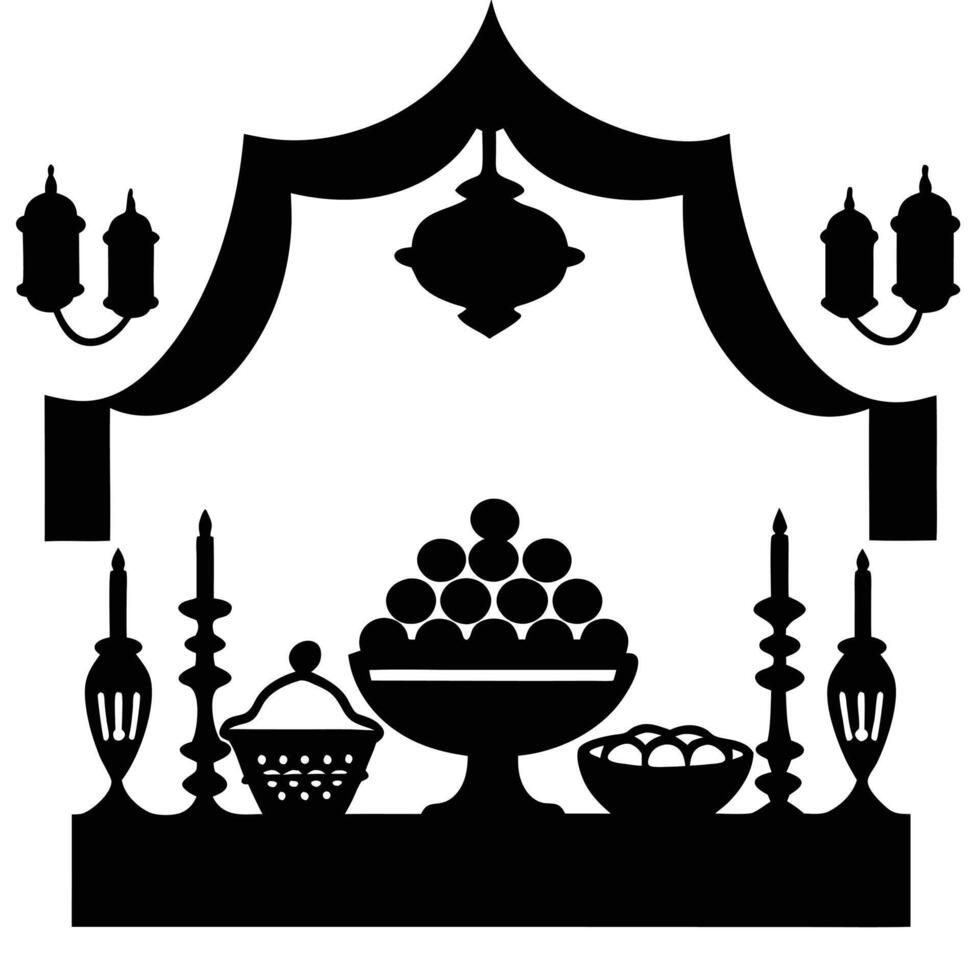 Luxurious Eid feast setup with ornate candles, traditional sweets, and elegant decorations in a grand setting, ideal for celebrating Eid in style vector