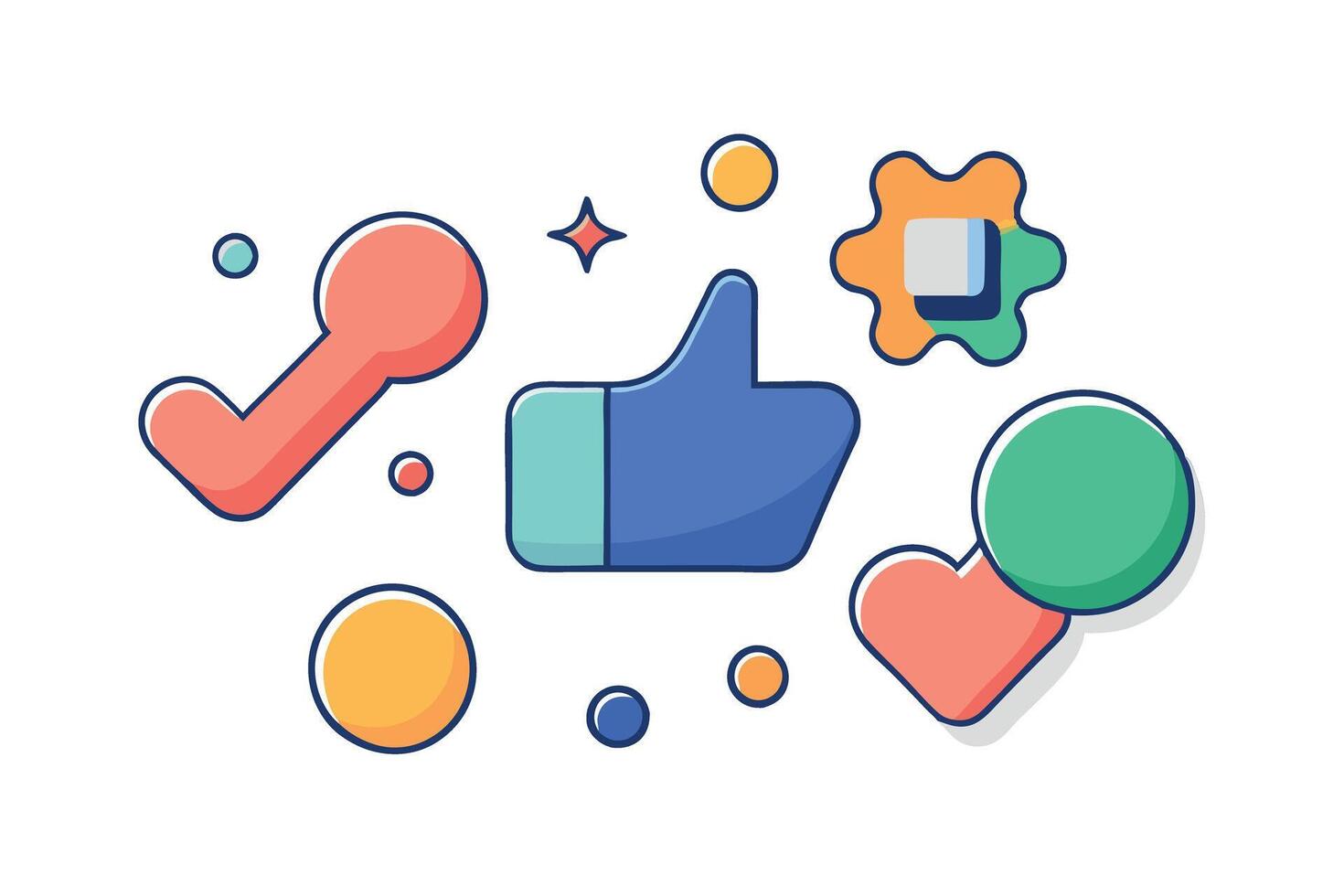 Colorful abstract icons featuring hearts, stars, and speech bubbles, symbolizing social media interactions and digital communication vector