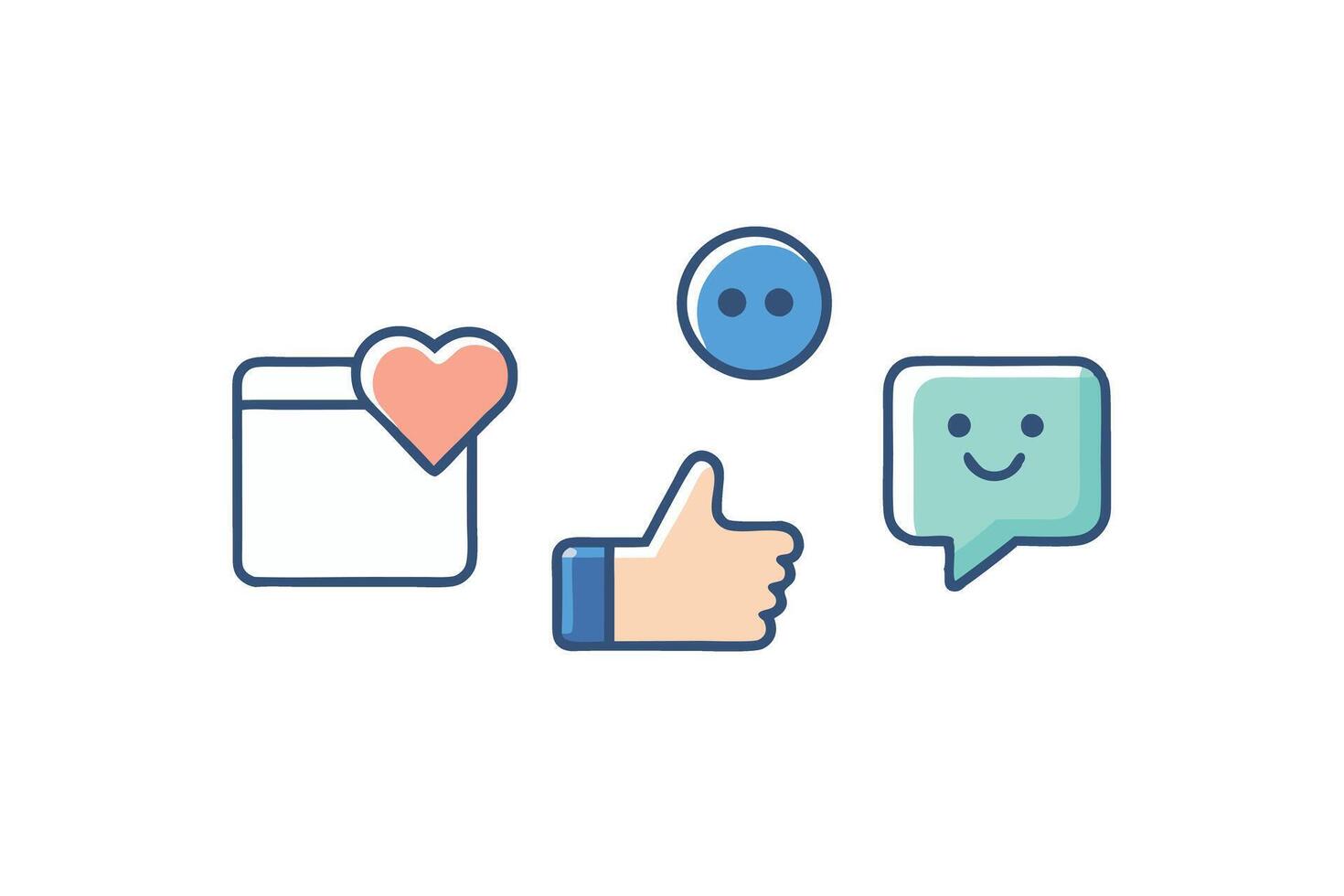 set of minimalist icons representing social media interactions, including a heart, thumbs up, and speech bubble vector
